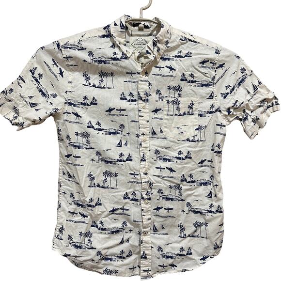 St Johns Bay Shirt Mens Size M Off White Blue Tropical 100% Cotton Hawaiian - Picture 1 of 7